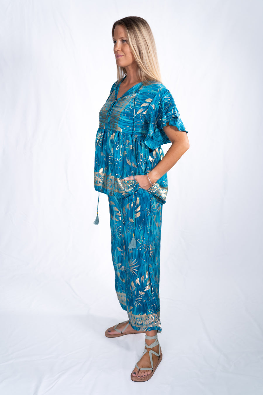 Cameron Pants - Blue Leaf