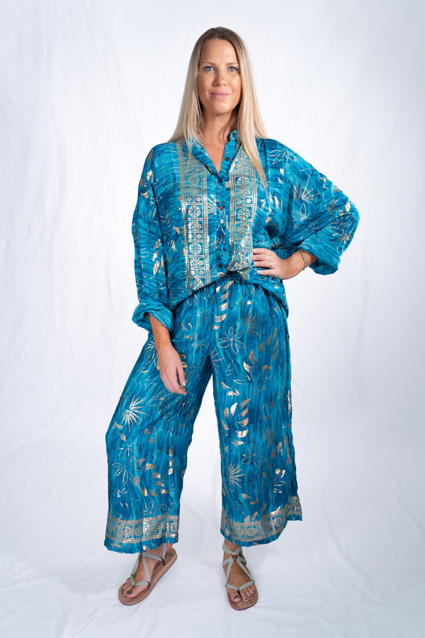 Cameron Pants - Blue Leaf