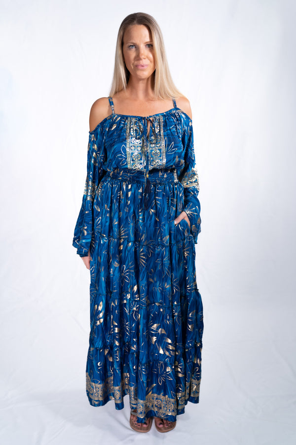 Santorini Dress - Sapphire Leaf
